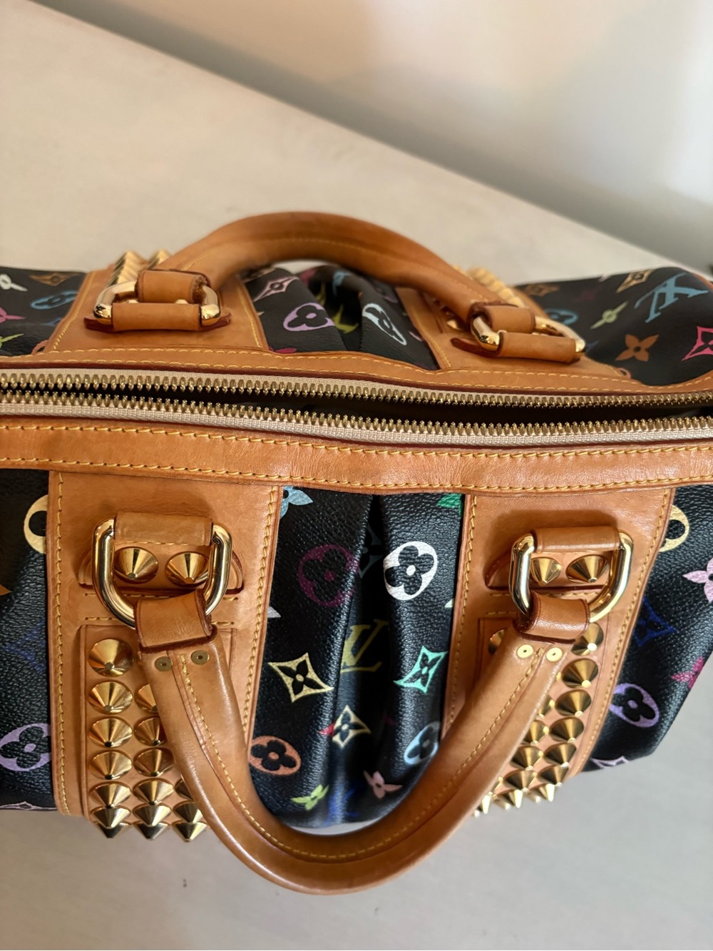 LOUIS VUITTON Courtney MM Black Monogram Multicolor Canvas Satchel Bag - Picture 15 of 16